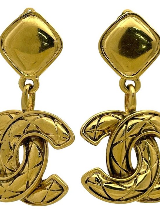 Chanel CC Logo Earrings Swing Gold Plated